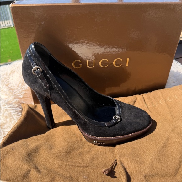 Gucci Scar Pelle S Cuoio Baby Lux Black Suede Pumps with box/dust bags - Picture 5 of 13